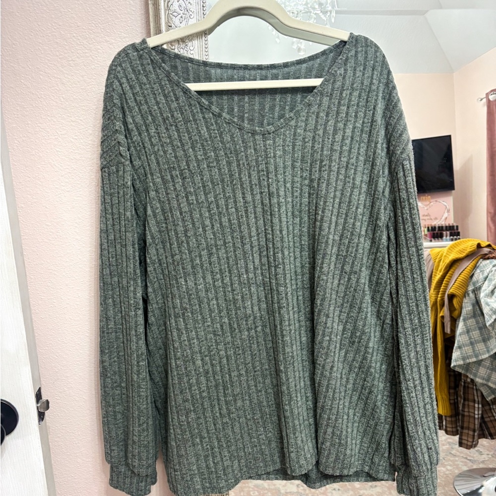 Gray Ribbed Knit Sweater